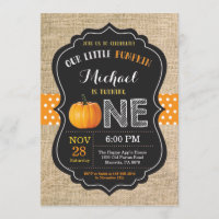 Pumpkin First Birthday Invitation Oranje Burlap
