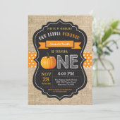 Pumpkin First Birthday Invitation Oranje Burlap Kaart (Staand voorkant)