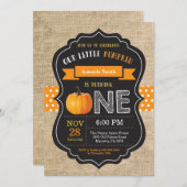 Pumpkin First Birthday Invitation Oranje Burlap Kaart (Voorkant / Achterkant)