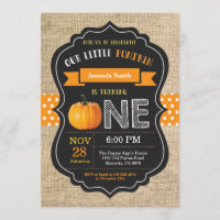Pumpkin First Birthday Invitation Oranje Burlap