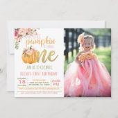 Pumpkin First Birthday Invitation Photo - FLP Girl Kaart (Voorkant)