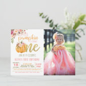 Pumpkin First Birthday Invitation Photo - FLP Girl Kaart (Staand voorkant)