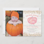 Pumpkin First Birthday Invitation Pink and Gold Kaart (Voorkant)