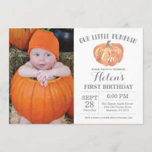 Pumpkin First Birthday Invitation Sinaasappel en G Kaart