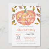 Pumpkin First Birthday Invitation Sinaasappel Kaart (Voorkant)