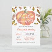 Pumpkin First Birthday Invitation Sinaasappel Kaart (Staand voorkant)