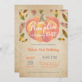 Pumpkin First Birthday Invitation Sinaasappel Kaart (Voorkant / Achterkant)