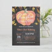 Pumpkin First Birthday Invitation Sinaasappel Kaart (Staand voorkant)