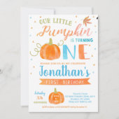 Pumpkin First Birthday Invitations for Boy 1st Kaart (Voorkant)