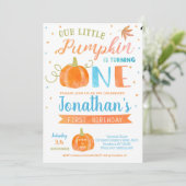 Pumpkin First Birthday Invitations for Boy 1st Kaart (Staand voorkant)