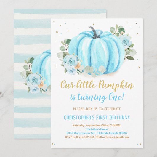 Pumpkin First Birthday Kaart (Voorkant / Achterkant)