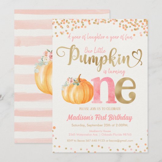 Pumpkin First Birthday Kaart (Voorkant / Achterkant)