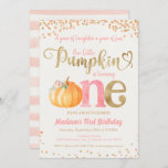 Pumpkin First Birthday Kaart<br><div class="desc">Pompoen Eerste Verjaardagsuitnodiging,  Kleine pompoenuitnodigingen,  Herfst Herfst 1e Verjaardagsuitnodigingen</div>