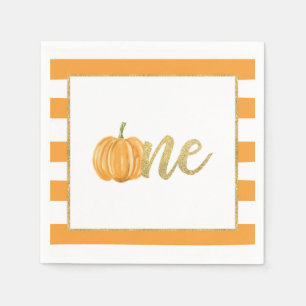 Pumpkin First Birthday Napkin - Jongen Oranje Stri Servet
