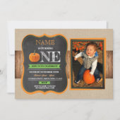 Pumpkin First Birthday nodigt 1st Party Foto uit Kaart (Voorkant)