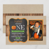 Pumpkin First Birthday nodigt 1st Party Foto uit Kaart (Voorkant / Achterkant)
