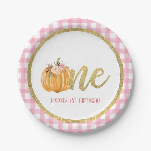 Pumpkin First Birthday Paper Bord - P Gingham C (Voorkant)