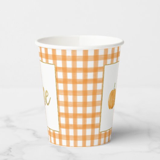 Pumpkin First Birthday Paper Cup - Boy Oranje pl Papieren Bekers (Links)