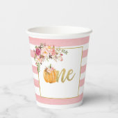 Pumpkin First Birthday Paper Cup - Floral Pink Str Papieren Bekers (Achterkant)