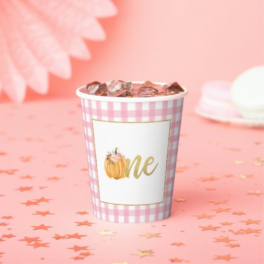Pumpkin First Birthday Paper Cup - Girl Pink Pset Papieren Bekers (Insitu)