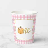 Pumpkin First Birthday Paper Cup - Girl Pink Pset Papieren Bekers (Achterkant)