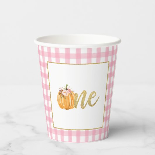Pumpkin First Birthday Paper Cup - Girl Pink Pset Papieren Bekers (Achterkant)