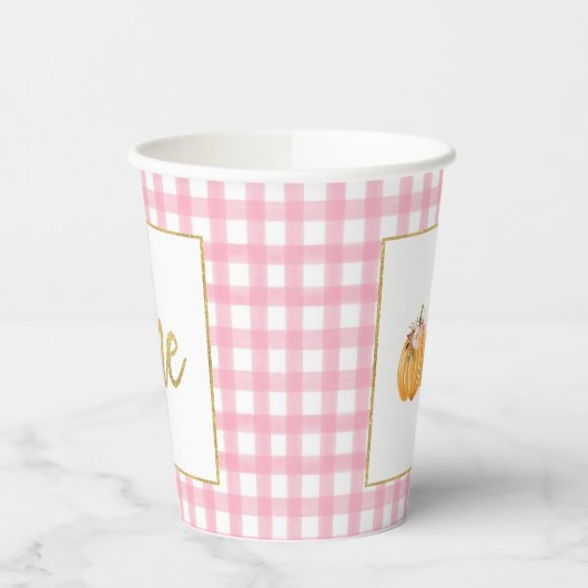 Pumpkin First Birthday Paper Cup - Girl Pink Pset Papieren Bekers (Links)