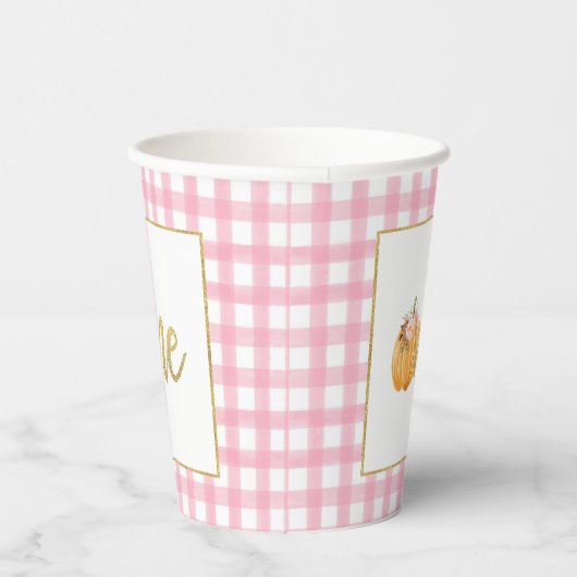 Pumpkin First Birthday Paper Cup - Girl Pink Pset Papieren Bekers (Rechts)