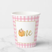 Pumpkin First Birthday Paper Cup - Girl Pink Pset Papieren Bekers (Voorkant)