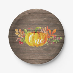 Pumpkin First Birthday Rustic Herfst herfst Papieren Bordje