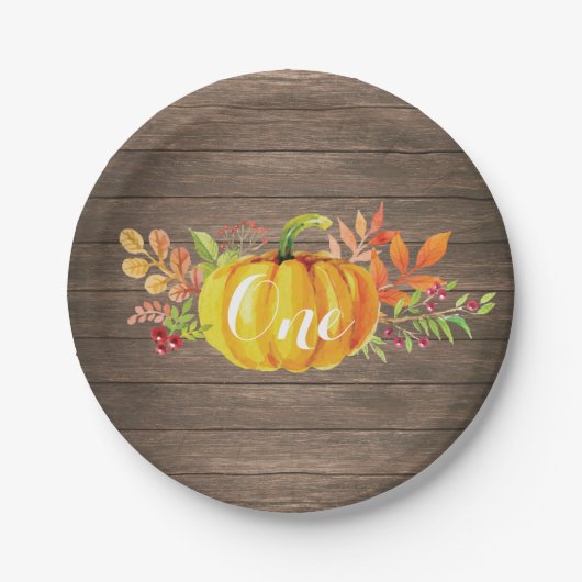 Pumpkin First Birthday Rustic Herfst herfst Papieren Bordje (Voorkant)