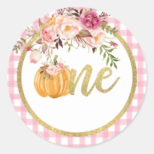 Pumpkin First Birthday Sticker - Floral Pset (Voorkant)