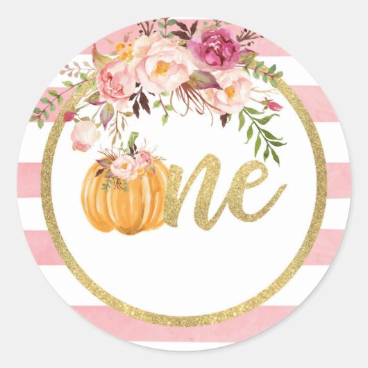 Pumpkin First Birthday Sticker - Floral Stripe (Voorkant)