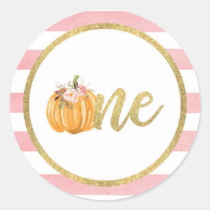 Pumpkin First Birthday Sticker - Roze stripes