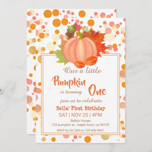 Pumpkin First Birthday-uitnodigingen Kaart (Voorkant / Achterkant)