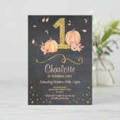 Pumpkin First One Birthday Herfst Chalk Invite Kaart (Staand voorkant)