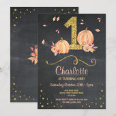 Pumpkin First One Birthday Herfst Chalk Invite Kaart (Voorkant / Achterkant)