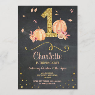 Pumpkin First One Birthday Herfst Chalk Invite Kaart
