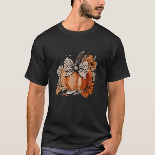 Pumpkin Floral Autumn Fall Season Wildflower  T-shirt (Voorkant)
