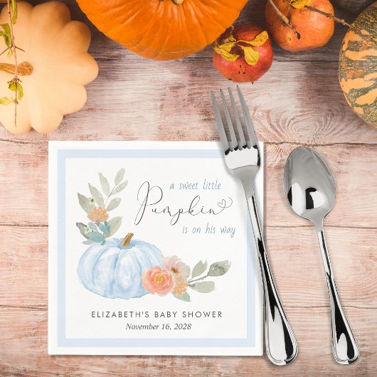 Pumpkin Floral Baby Boy Shower Servet