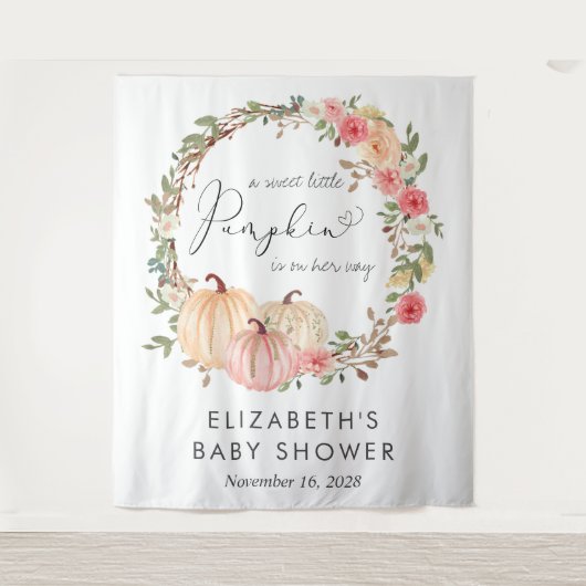 Pumpkin Floral Baby Girl Shower Foto Backdrop Wandkleed (Voorkant)