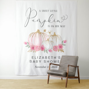 Pumpkin Floral Baby Girl Shower Foto Booth Wandkleed