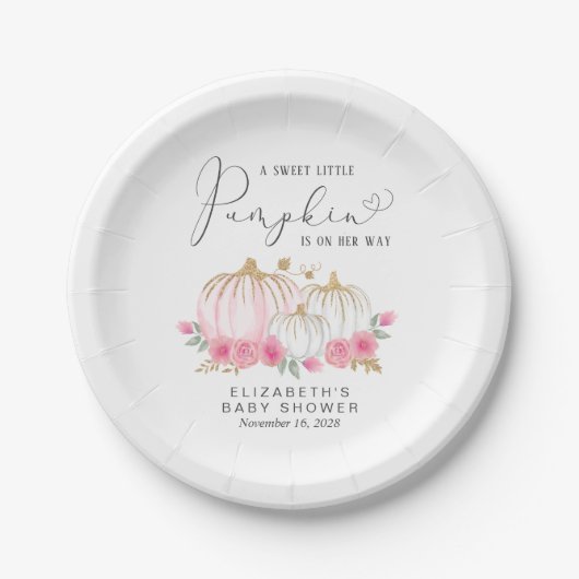 Pumpkin Floral Baby Girl Shower Papieren Bordje (Voorkant)