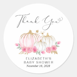 Pumpkin Floral Baby Girl Shower Ronde Sticker
