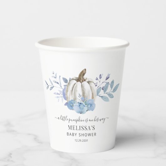 Pumpkin Floral Baby shower Dusty Blue Papieren Bekers (Voorkant)