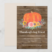 Pumpkin Floral Barn Wood Thanksgiving Dinner Kaart (Voorkant / Achterkant)