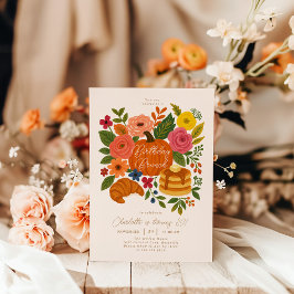 Pumpkin Floral Birthday Brunch Invitation Fall Kaart