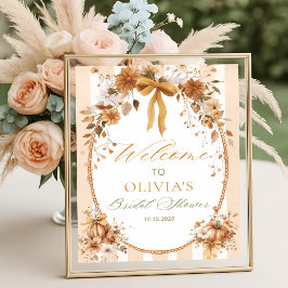 Pumpkin Floral Bow Bridal Shower Welcome Poster