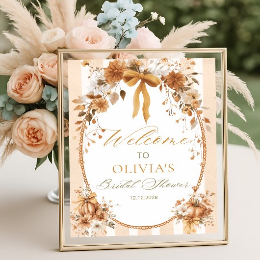 Pumpkin Floral Bow Bridal Shower Welcome Poster