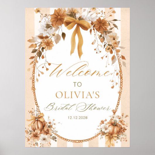 Pumpkin Floral Bow Bridal Shower Welcome Poster (Voorkant)